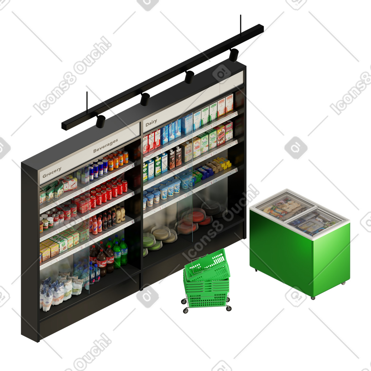 Ilustración Frigorífico isométrico en un supermercado. estilo 3D Rooms a descargar PNG y SVG