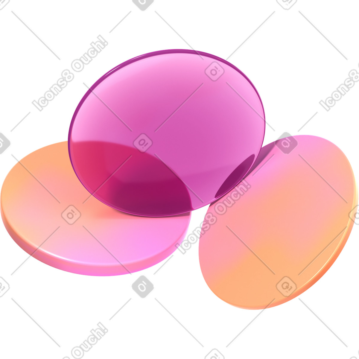 Three transparent convex lenses illustration in 3D Glassy style download in PNG, SVG