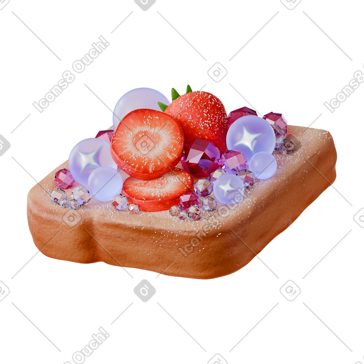 Illustration French toast with strawberry and sparkles dans le style 3D Stickle à télécharger aux formats PNG, SVG