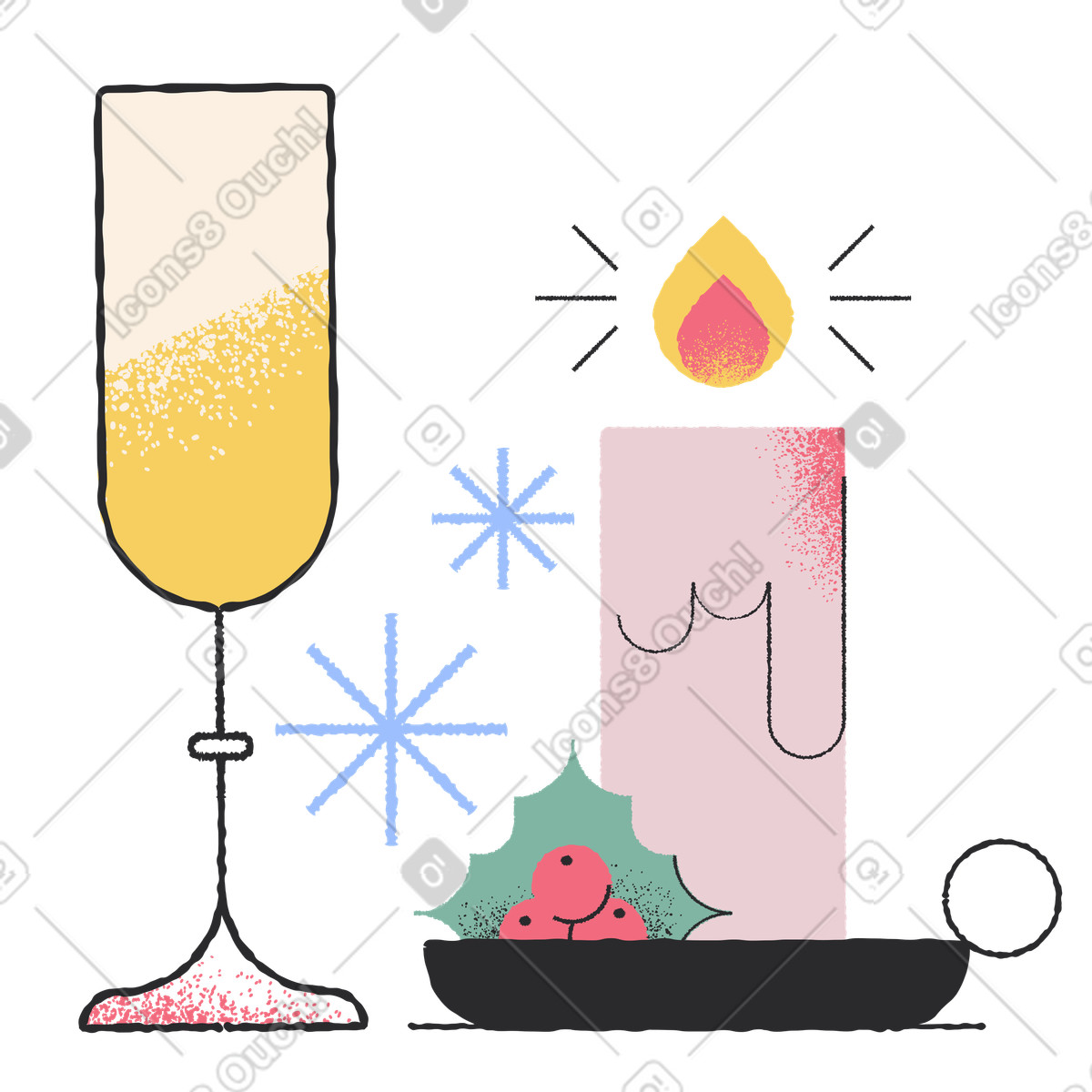 Christmas party with champagne and candle illustration in Pablo style download in PNG, SVG