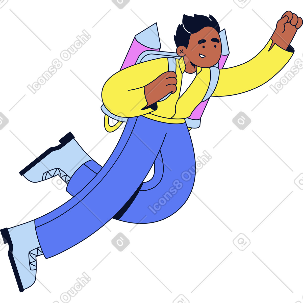 Ilustración Hombre con mochila propulsora en estilo Flexy a descargar en PNG y SVG