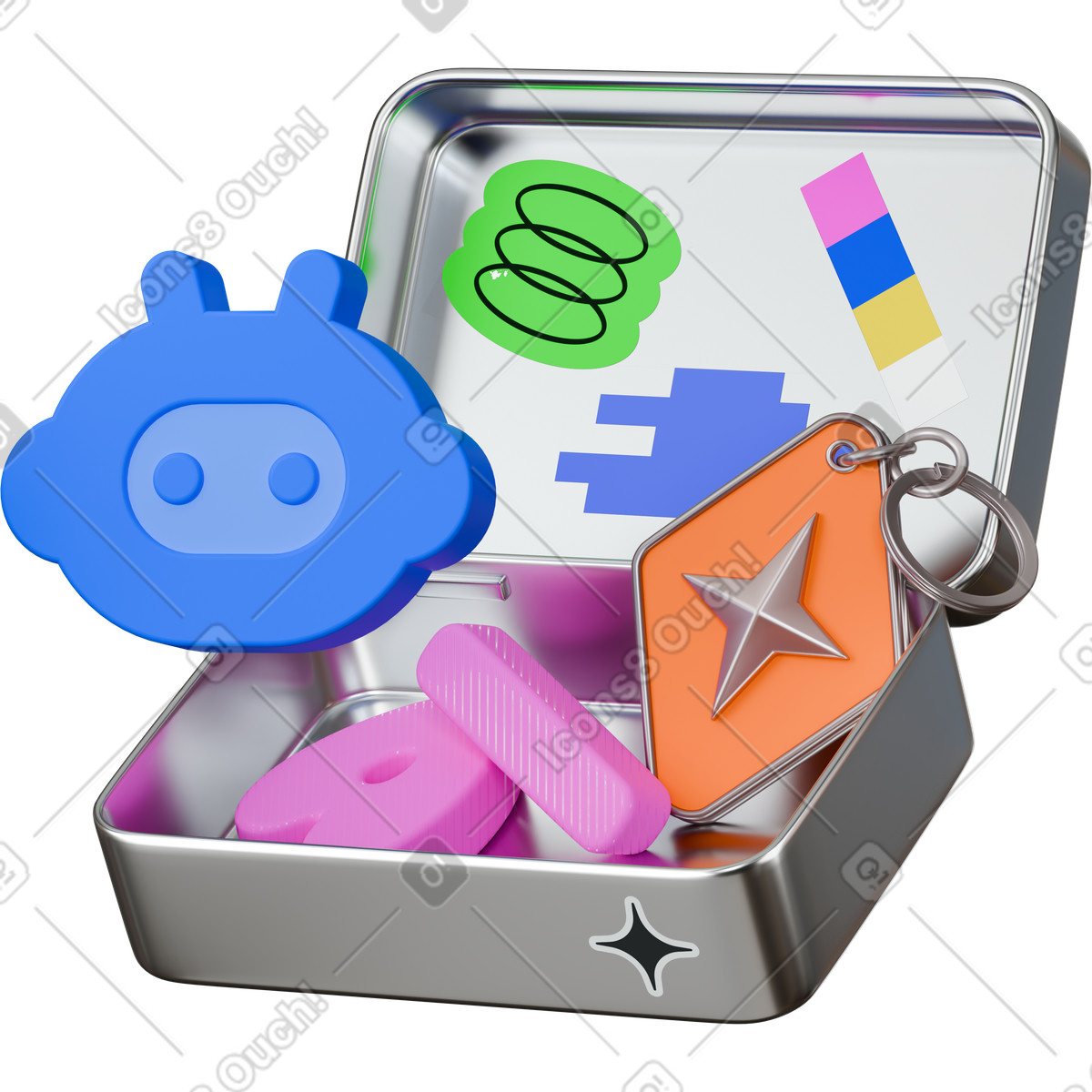 Metal box with ai accessories illustrazione animata in stile 3D Stickle scaricabile in GIF, Lottie (JSON), AE