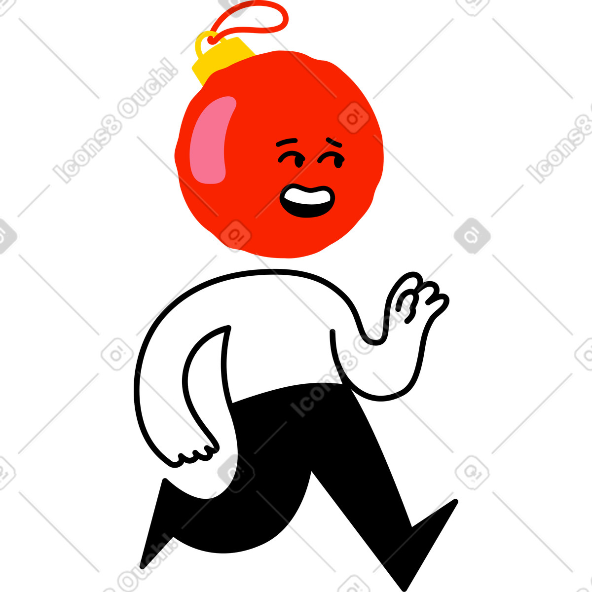 Character with christmas ball head illustration in Giggle style download in PNG, SVG