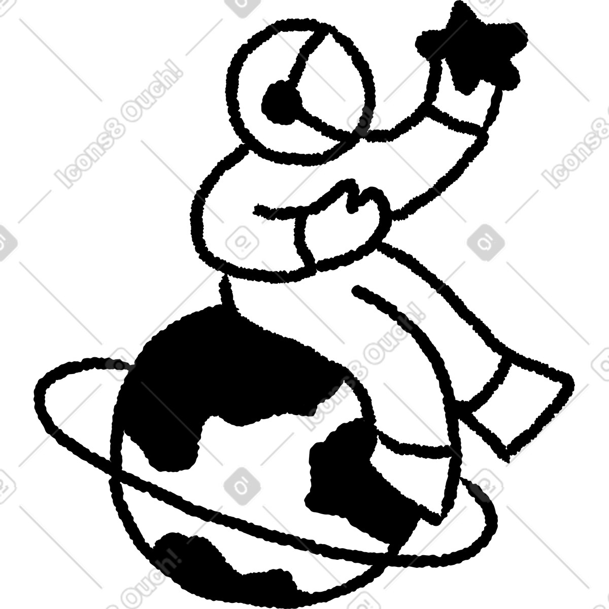 Ilustração de Astronaut sitting on planet holding star in outer space em no estilo Black Chalk para baixar em PNG, SVG