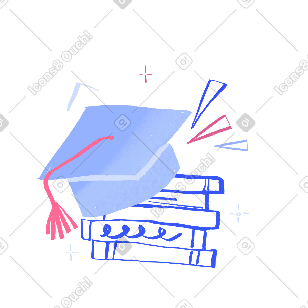 下载 Quirky 风格的 Graduation hat on a stack of books 插画，支持 PNG、SVG 格式
