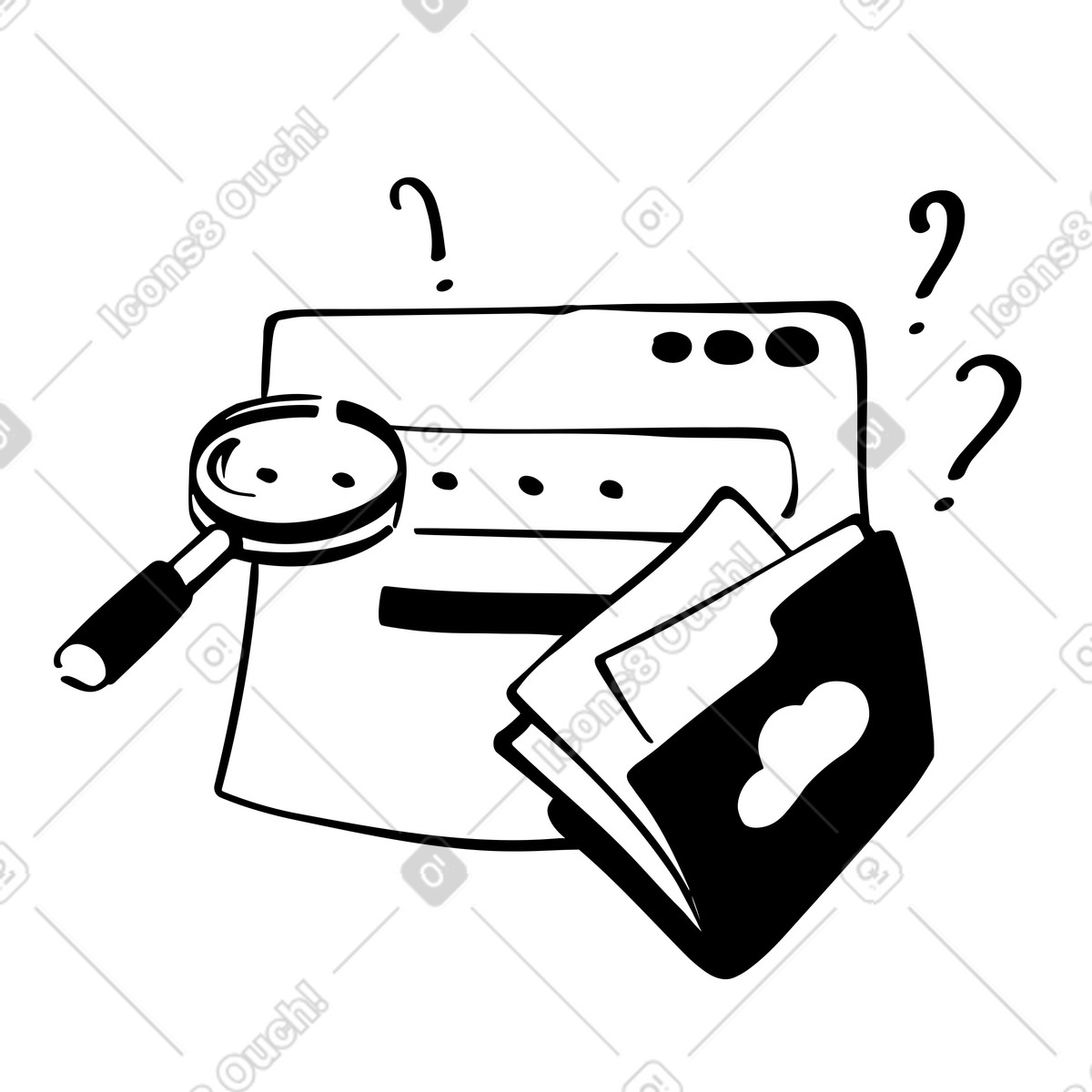 Illustration Recherche de fichiers dans un dossier cloud le style Line à télécharger aux formats PNG, SVG