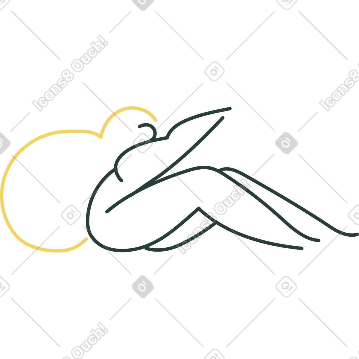 Minimalist reclining body silhouette with curved lines illustration in Macaroni style download in PNG, SVG