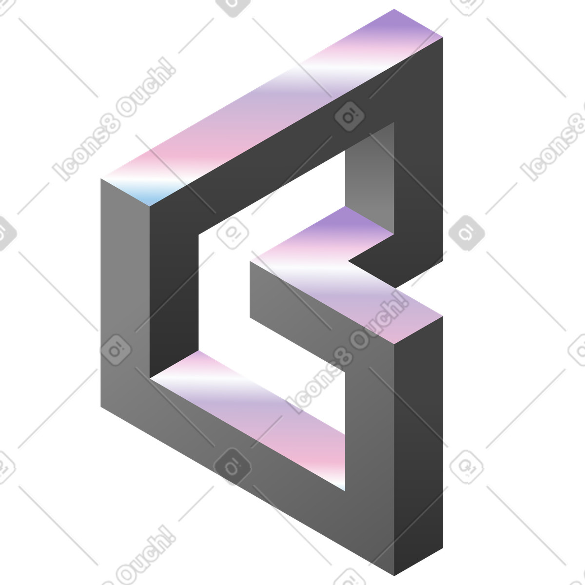 Impossible geometric shape with gradient surface illustration in Illusion style download in PNG, SVG