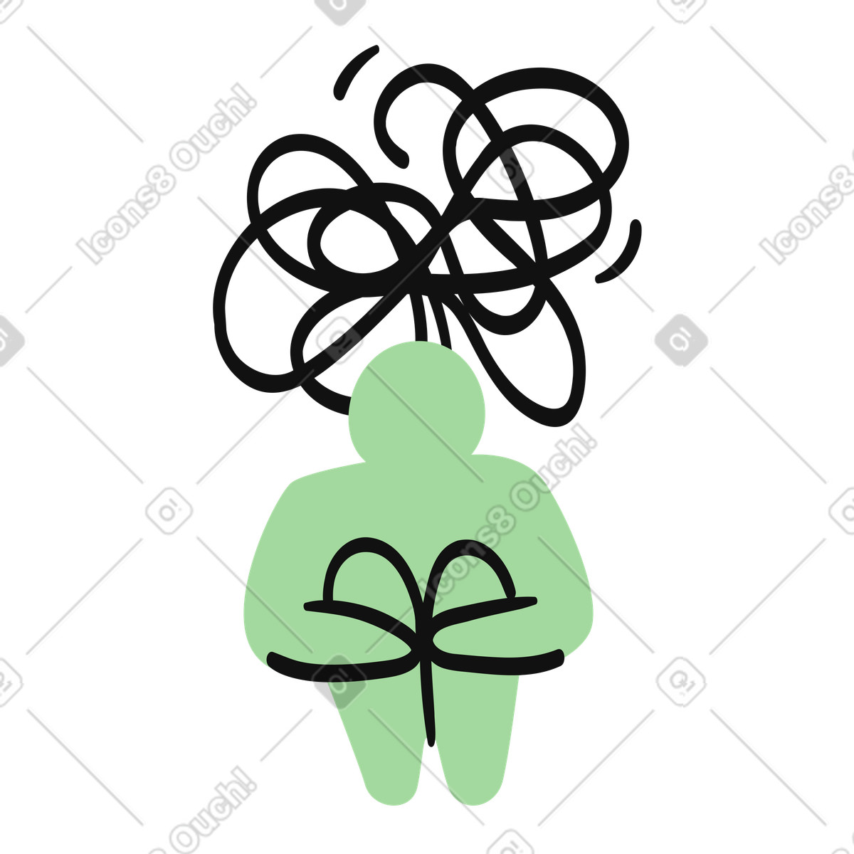 下载 Organic 风格的 Stress anxiety cloud overwhelming silhouette holding tightly clenched hands 插画，支持 PNG、SVG 格式
