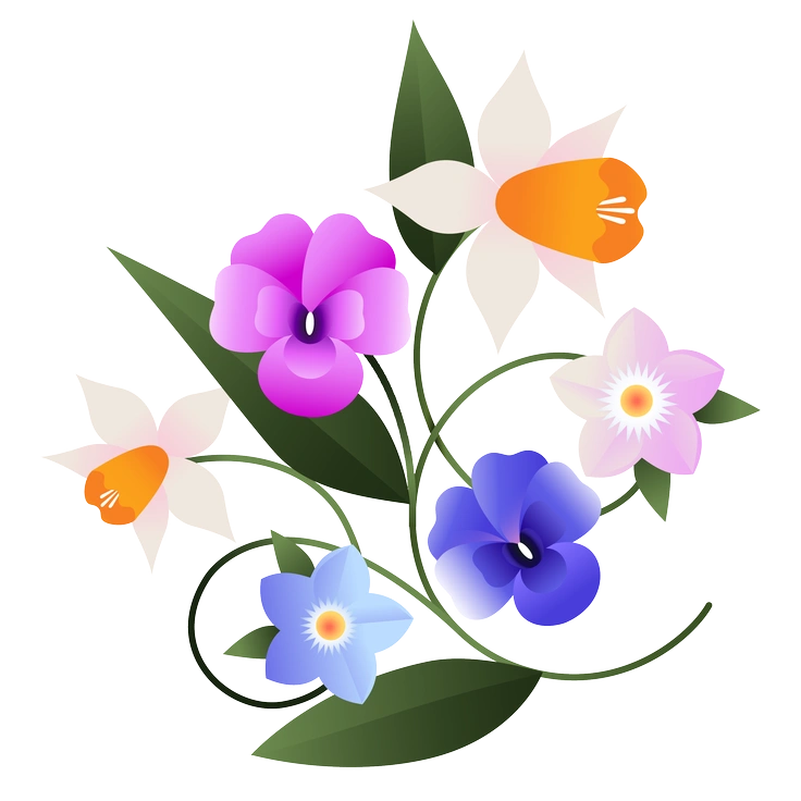 Colorful flowers with leaves - Blossom style illustration
