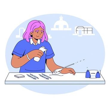 A nurse preparing the microneedling equipment and sanitizing before a treatment session.