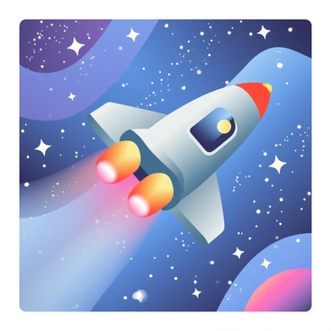 A spaceship with a sleek, metallic design is traveling through a vibrant galaxy filled with a multitude of stars. The background showcases swirling colors of deep blue, purple, and hints of pink, creating a dynamic cosmic atmosphere. Tiny white stars are scattered throughout the scene, some twinkling more brightly than others. The spaceship is angled forward, suggesting movement, with its engines glowing a bright orange at the rear, illuminating the surrounding space slightly. The overall composition emphasizes the vastness of the galaxy and the adventurous journey of the spaceship.