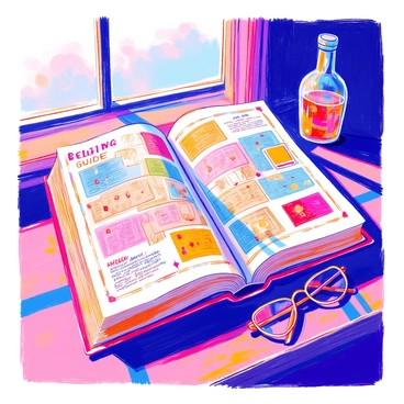 An open book titled "Betting Guide" is displayed on a wooden table. The pages are filled with detailed illustrations of various game strategies, including card games and sports betting. Handwritten notes in the margins highlight important points and strategies. The cover of the book features intricate designs, and the table has a subtle shine, reflecting the light from a nearby window. A pair of reading glasses rests next to the book, adding to the scholarly atmosphere.