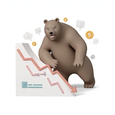 A bearish figure looming over a descending stock chart in a 3D environment
