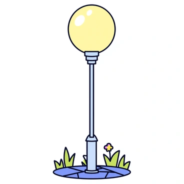 A street lamp designed to resemble a gigantic pearl illuminating a path