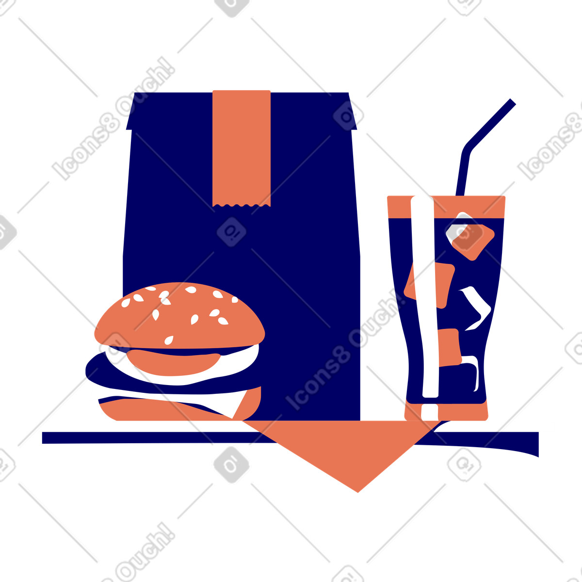 Illustration Restauration rapide : burger et soda dans le style Lounge à télécharger aux formats PNG, SVG