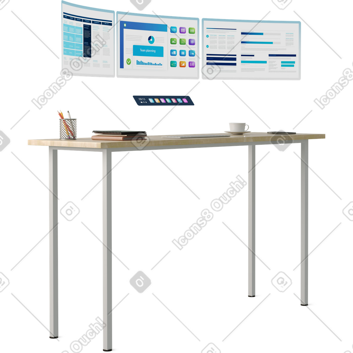 Illustration High desk and monitors dans le style 3D Business à télécharger aux formats PNG, SVG