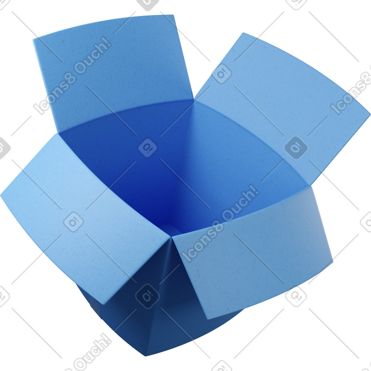 Ilustración Caja azul abierta volando inclinada a la derecha en estilo 3D Buddy descargar en PNG y SVG
