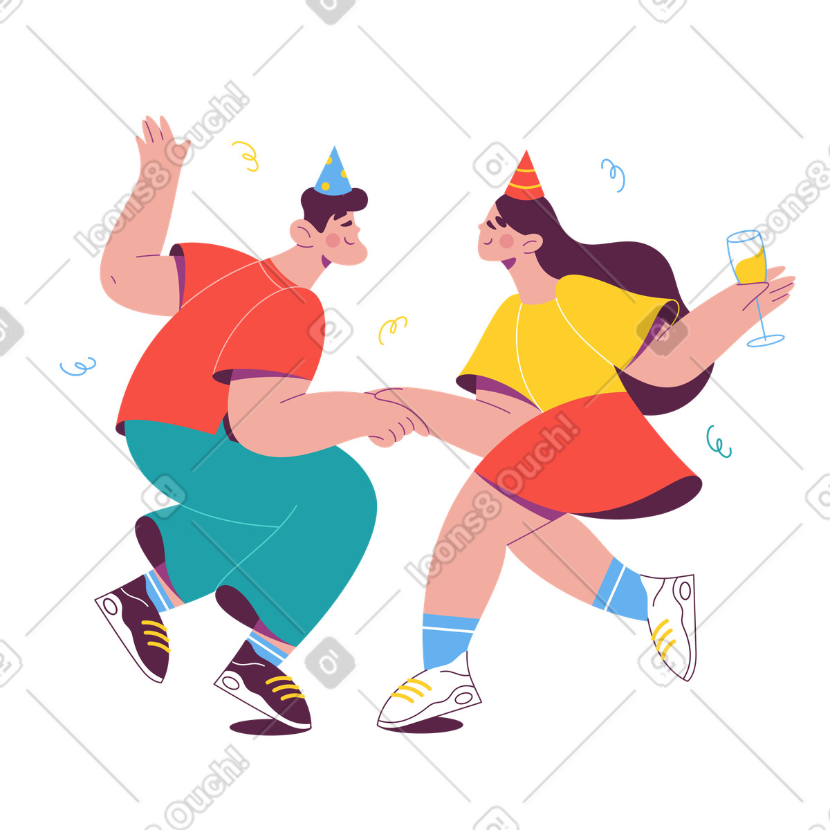 Man and woman dancing at a party illustration in Sammy style download in PNG, SVG