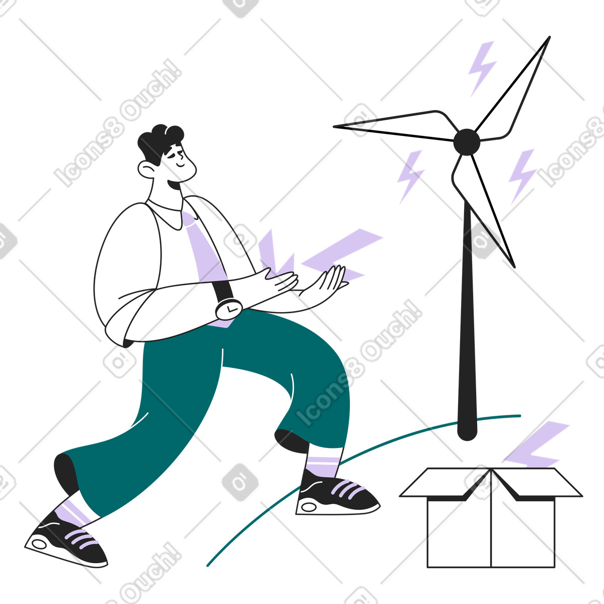 Ilustración Saving energy from a wind generator, Eco-friendly technology and sustainable en estilo Sammy Line descargar en PNG y SVG