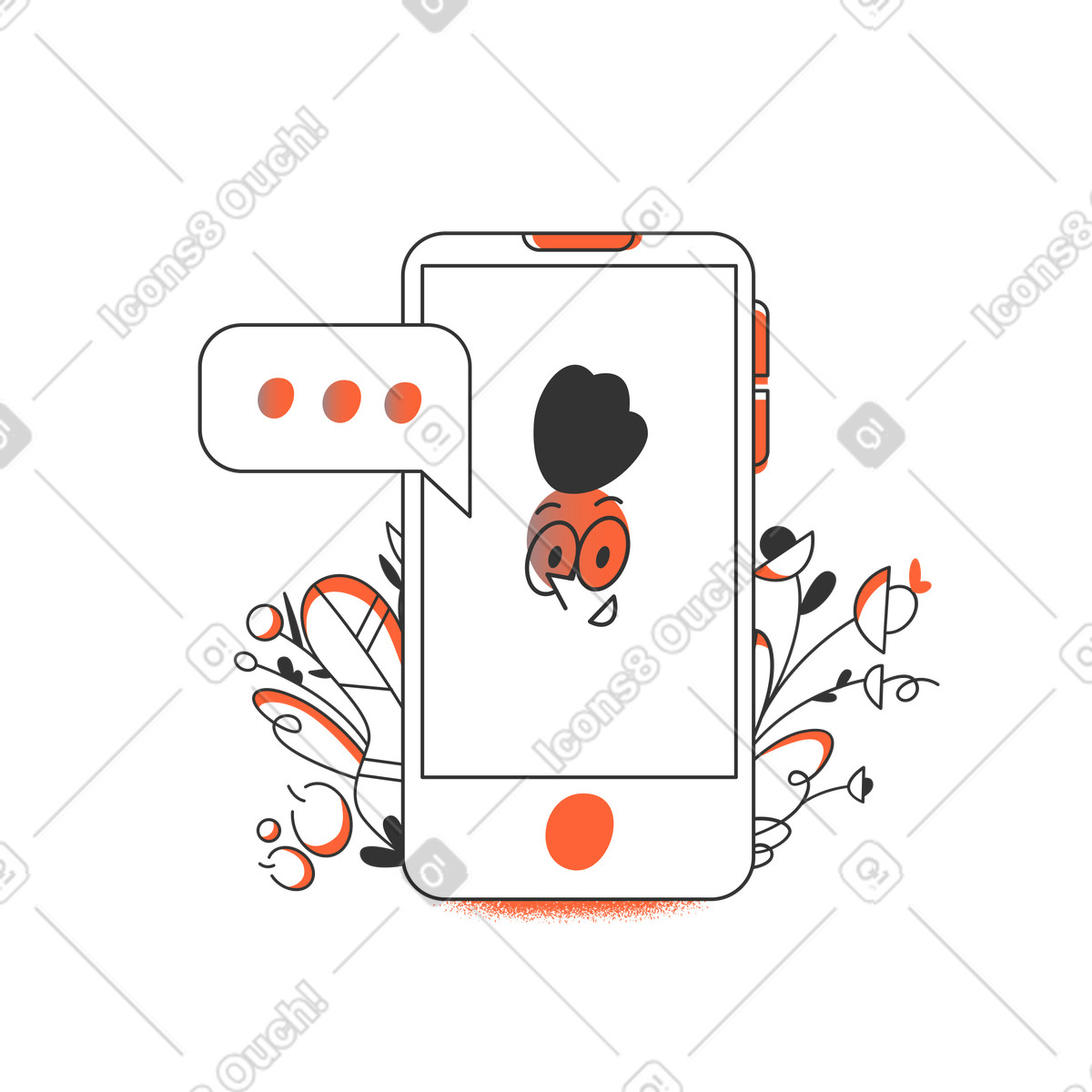 Receiving new message on phone illustration in Crayon style download in PNG, SVG