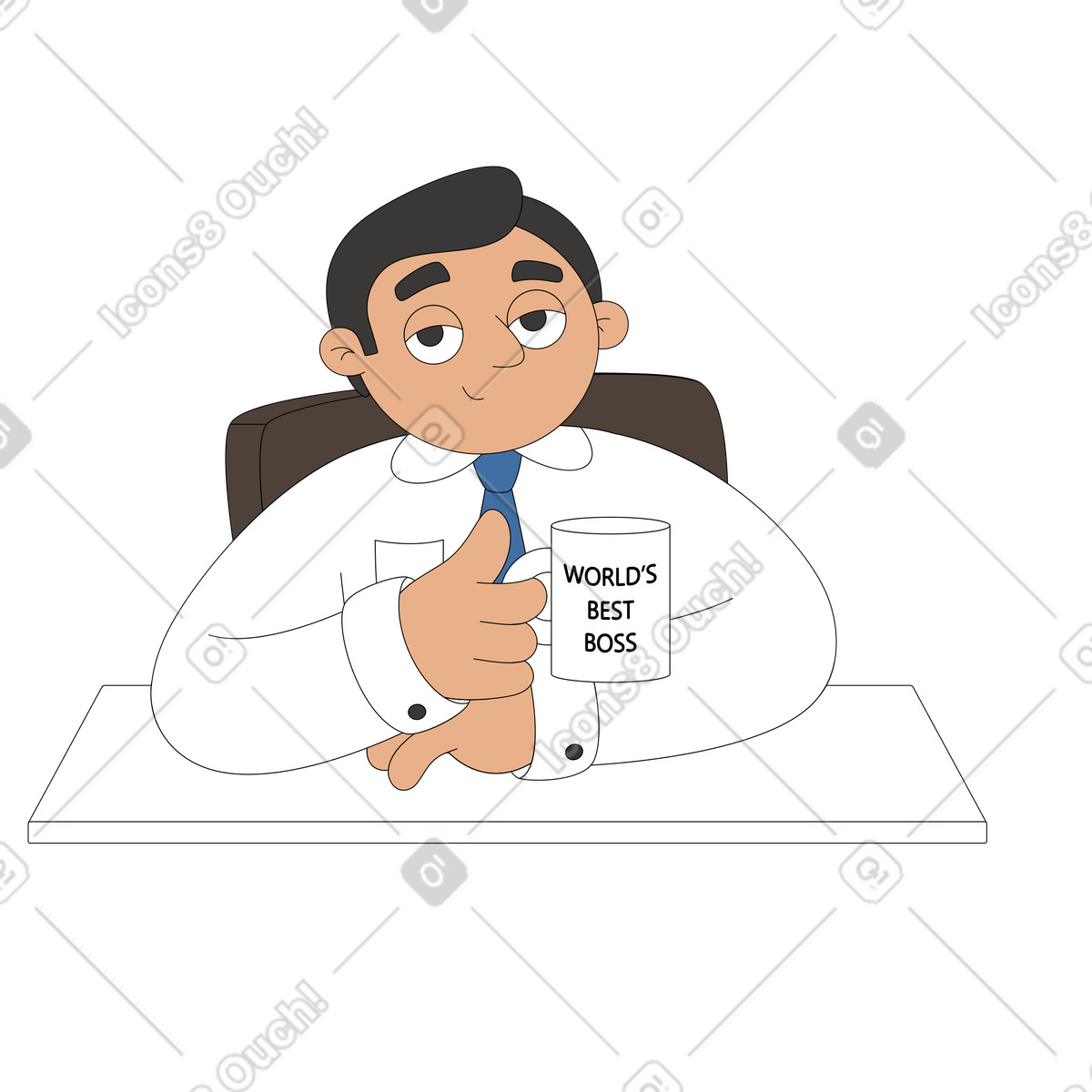 Der mann mit dem besten chef tasse-Illustration im Sitcom-Stil als Download in PNG, SVG