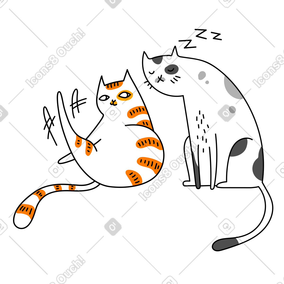 Ilustración Gato cansado que se queda dormido mientras está sentado en estilo Purr a descargar en PNG y SVG
