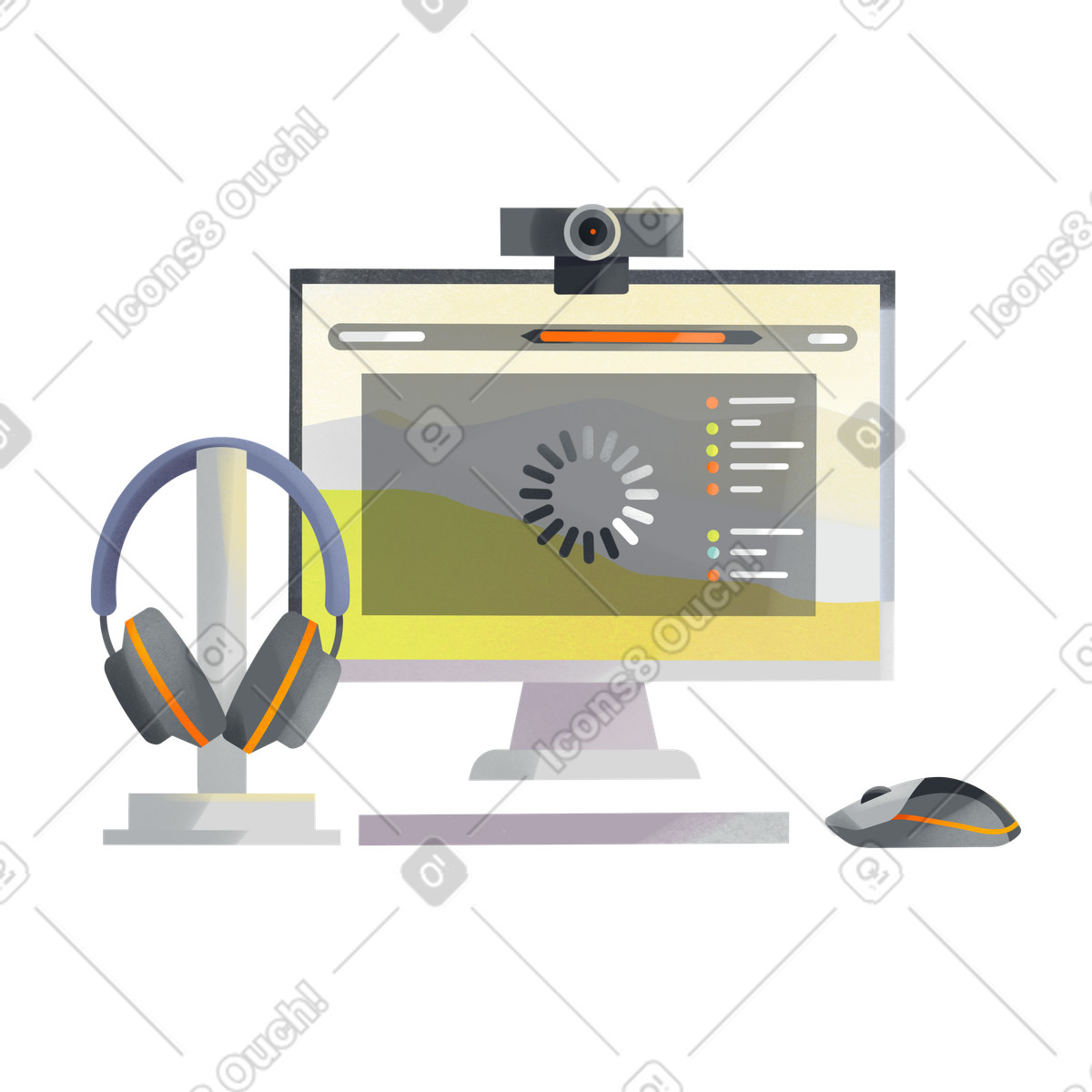 Ilustração de Computador e fones ouvido em uma configuração jogo no estilo Shine para baixar PNG, SVG