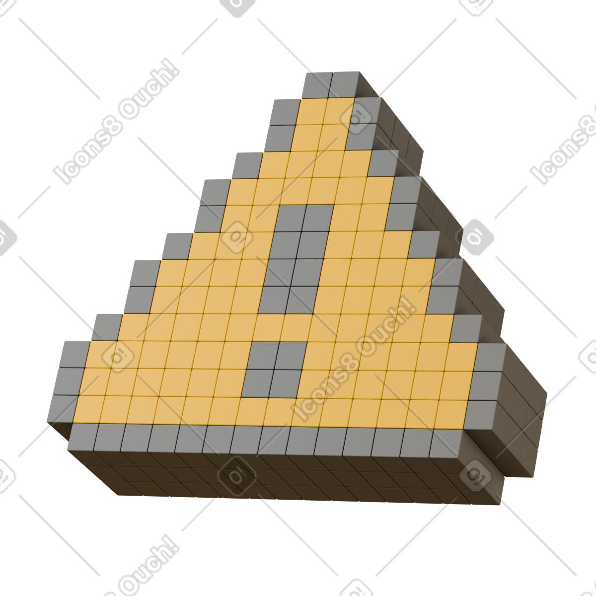Ilustración Pixelated warning sign with exclamation mark for caution en estilo 3D Stickle a descargar en PNG y SVG