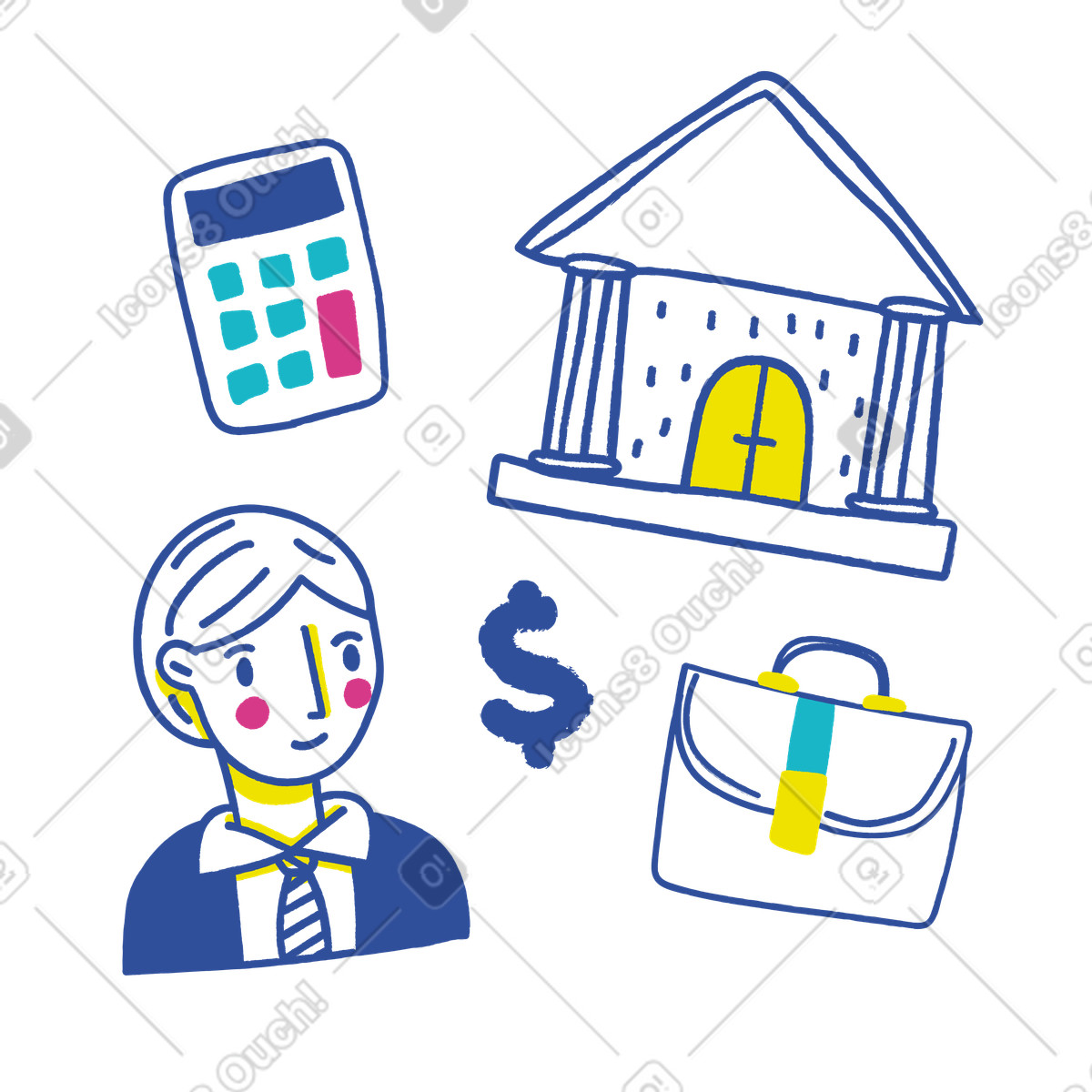 Bank worker with briefcase and calculator by the illustration in Lime style download in PNG, SVG