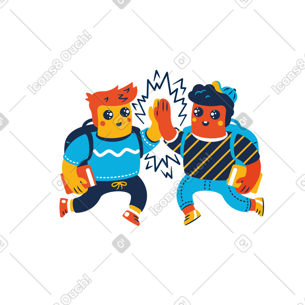 Students giving high five to each other illustration in Flame style download in PNG, SVG