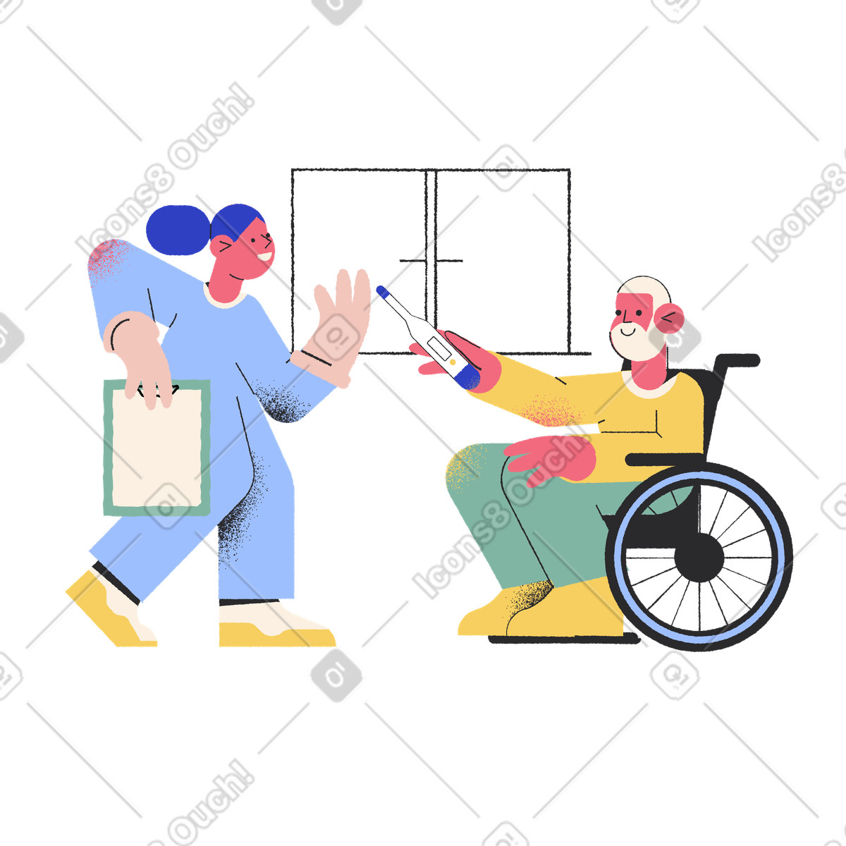 Woman caring for a man in wheelchair illustration elderly clipart images collection
