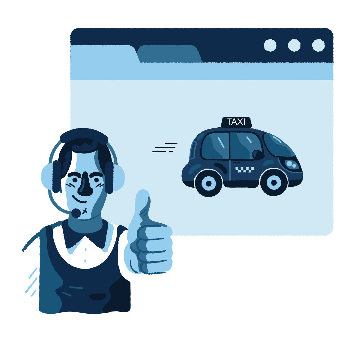 Ilustração de Support worker of taxi service showing thumbs up em no estilo Cherry para baixar em PNG, SVG