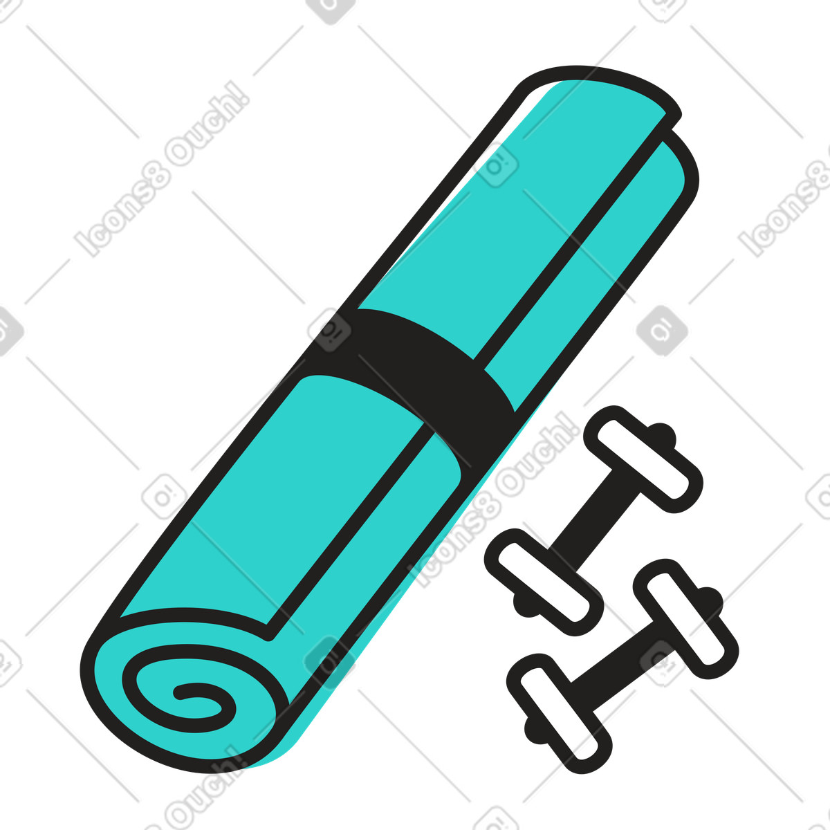 Illustration Tapis de yoga et haltères pour le fitness dans style Little à télécharger aux formats PNG, SVG