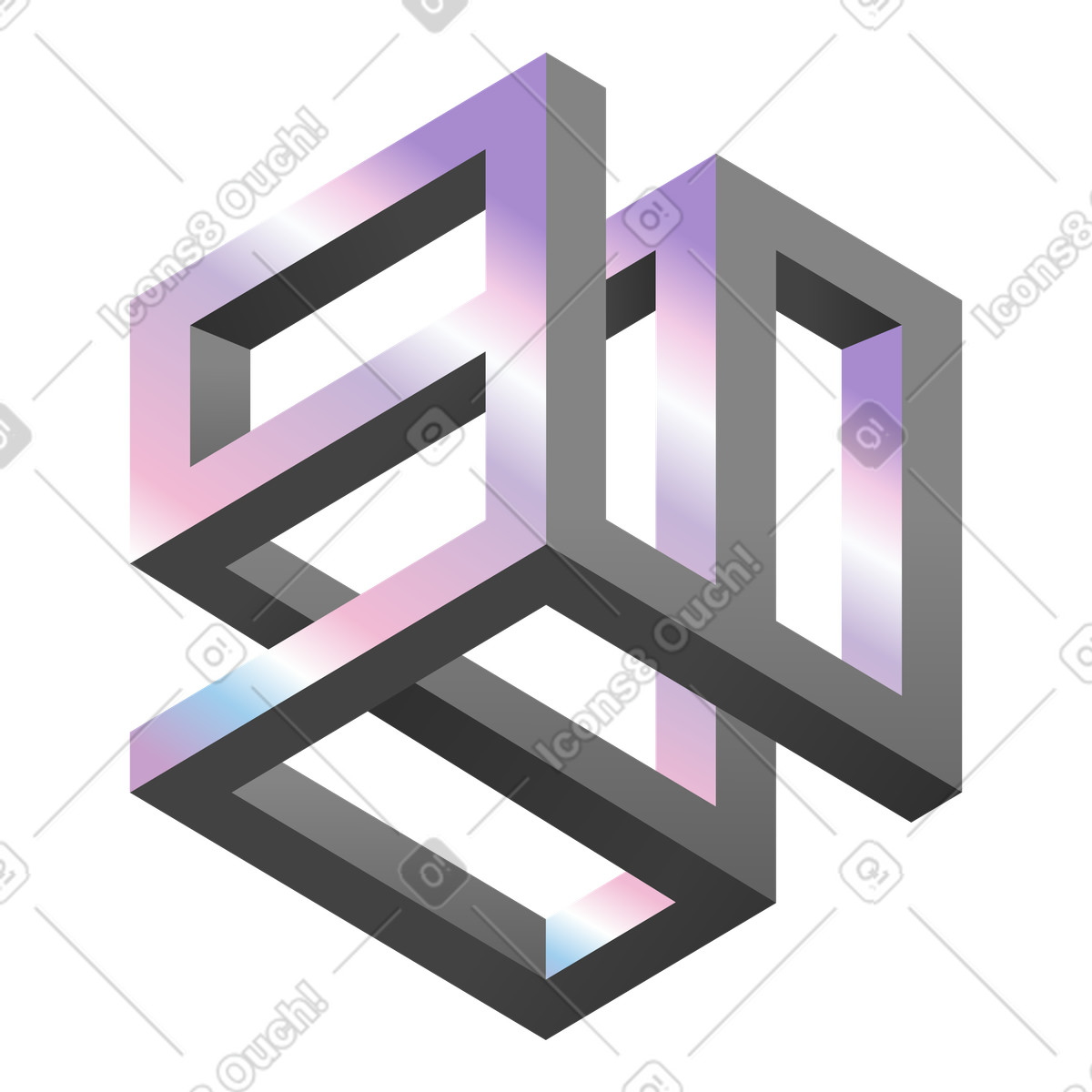 Impossible geometric shape, Optical illusion structure illustration in PNG, SVG