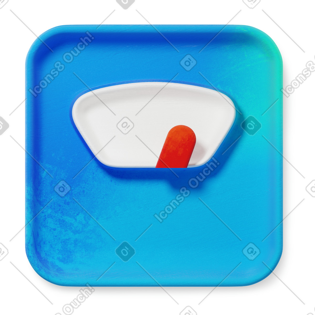 Ilustración Scale icon with red pointer on rounded blue square button en estilo 3D Microsoft Fluent illustration a descargar en PNG y SVG