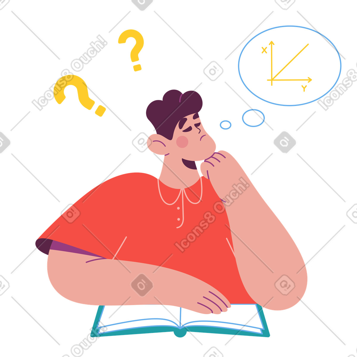 Lo studente pensa a una soluzione al problema di matematica illustrazione in stile Sammy scarica in PNG, SVG