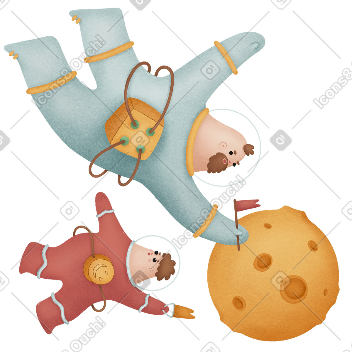 Menschen in raumanzügen erreichen ihre ziele-Illustration im Woolly-Stil als Download PNG, SVG