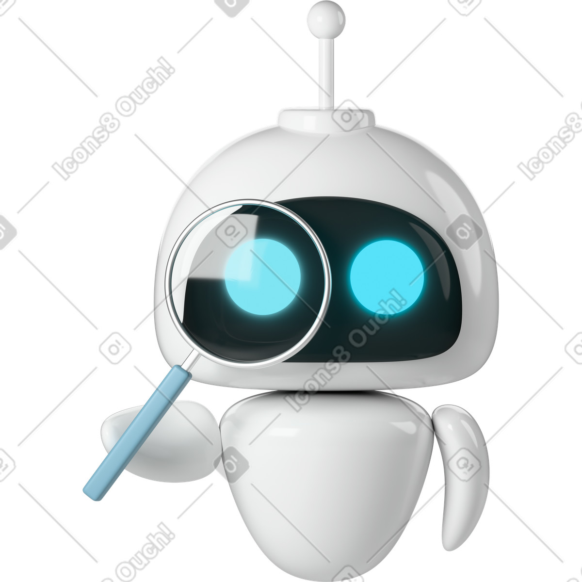 Gpt robot holding loupe illustrazione in stile 3D Business scarica in PNG, SVG