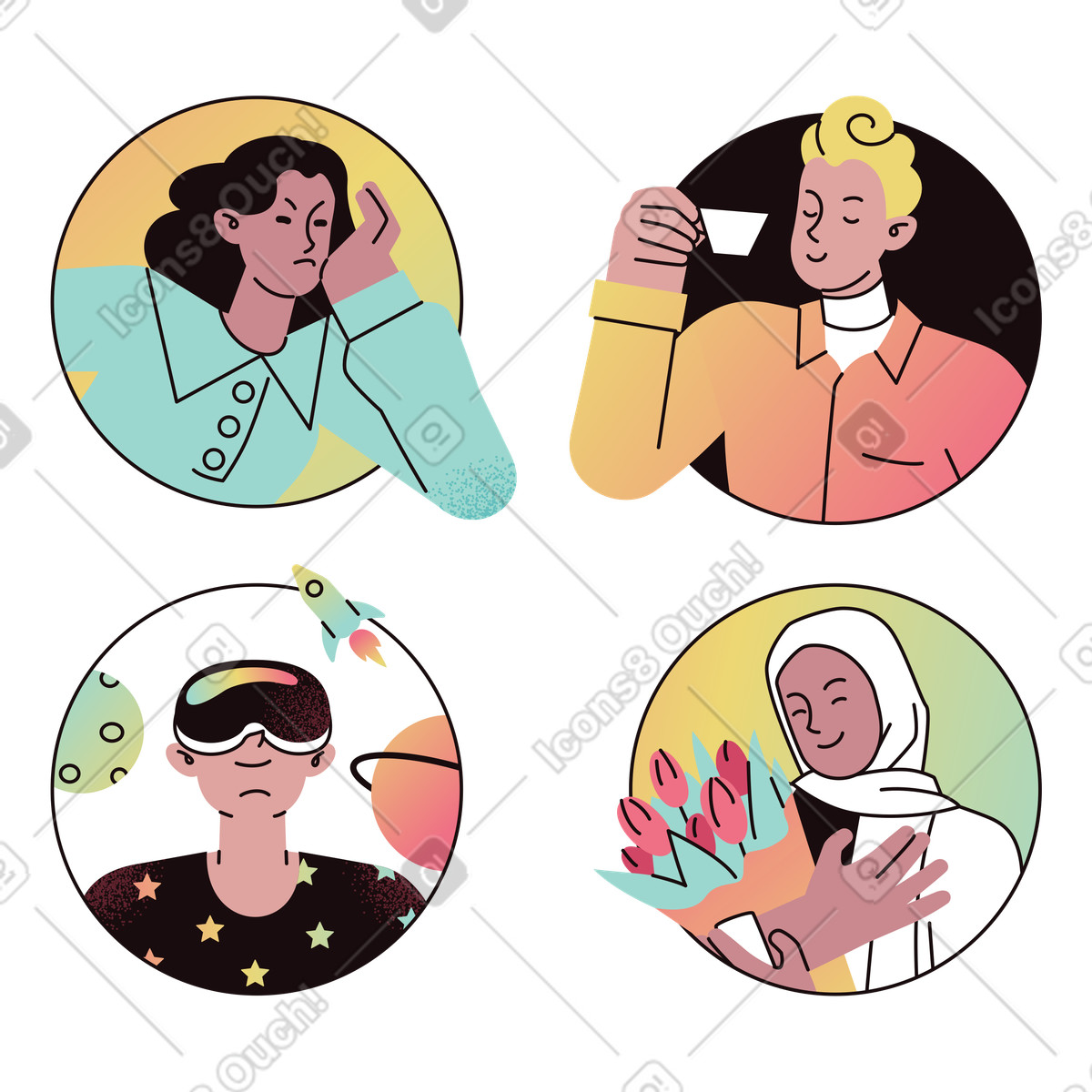 Avatare von charakteren oder benutzern-Illustration im Delight-Stil als Download in PNG, SVG