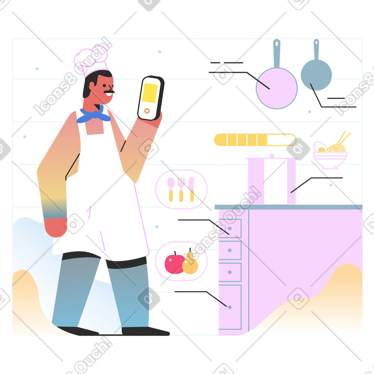 Augmented reality in kitchen illustration showcasing innovative clipart graphics available in PNG
