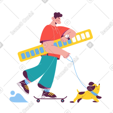 Homme avec barre de progression promenant le chien PNG, SVG