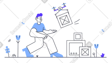 Drone delivering package to man PNG, SVG