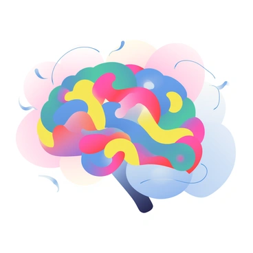 An abstract art piece featuring a brain shape with swirling colors