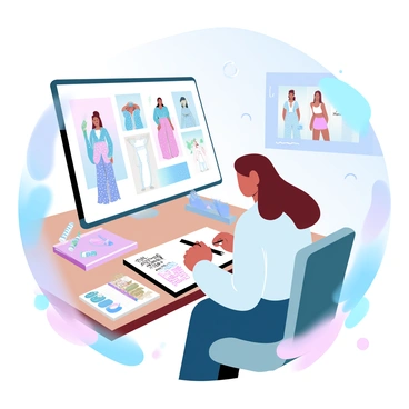 An illustrator is seated at a wooden drawing table, surrounded by various fashion design tools including colored pencils and markers. The illustrator is focused on a sketch pad filled with vibrant fashion sketches that capture the essence of Singaporean street style. Nearby, a mood board showcases images of urban outfits, featuring bold patterns and unique accessories. The background is a workspace adorned with fabric swatches and design magazines, reflecting a creative and dynamic atmosphere.