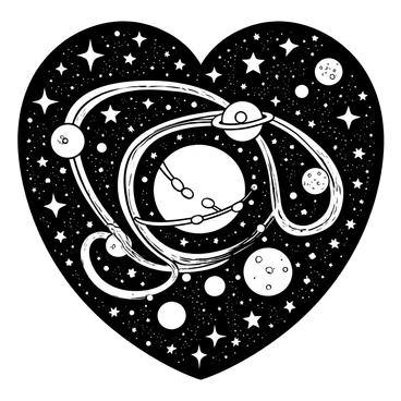 A detailed representation of a galaxy with swirling stars and planets, shaped in the form of a breast. The stars are twinkling with various sizes and brightness, and numerous planets of different sizes orbit around the central mass of the galaxy. The background features swirling patterns that enhance the feeling of movement and cosmic energy.