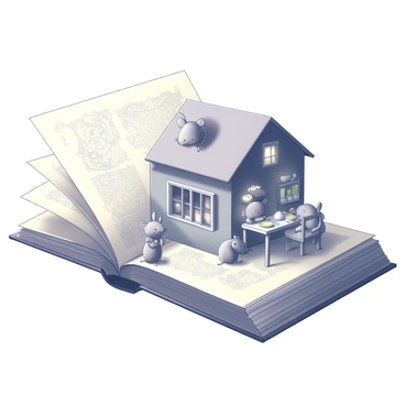 A family of mice living in a cozy home inside an old book