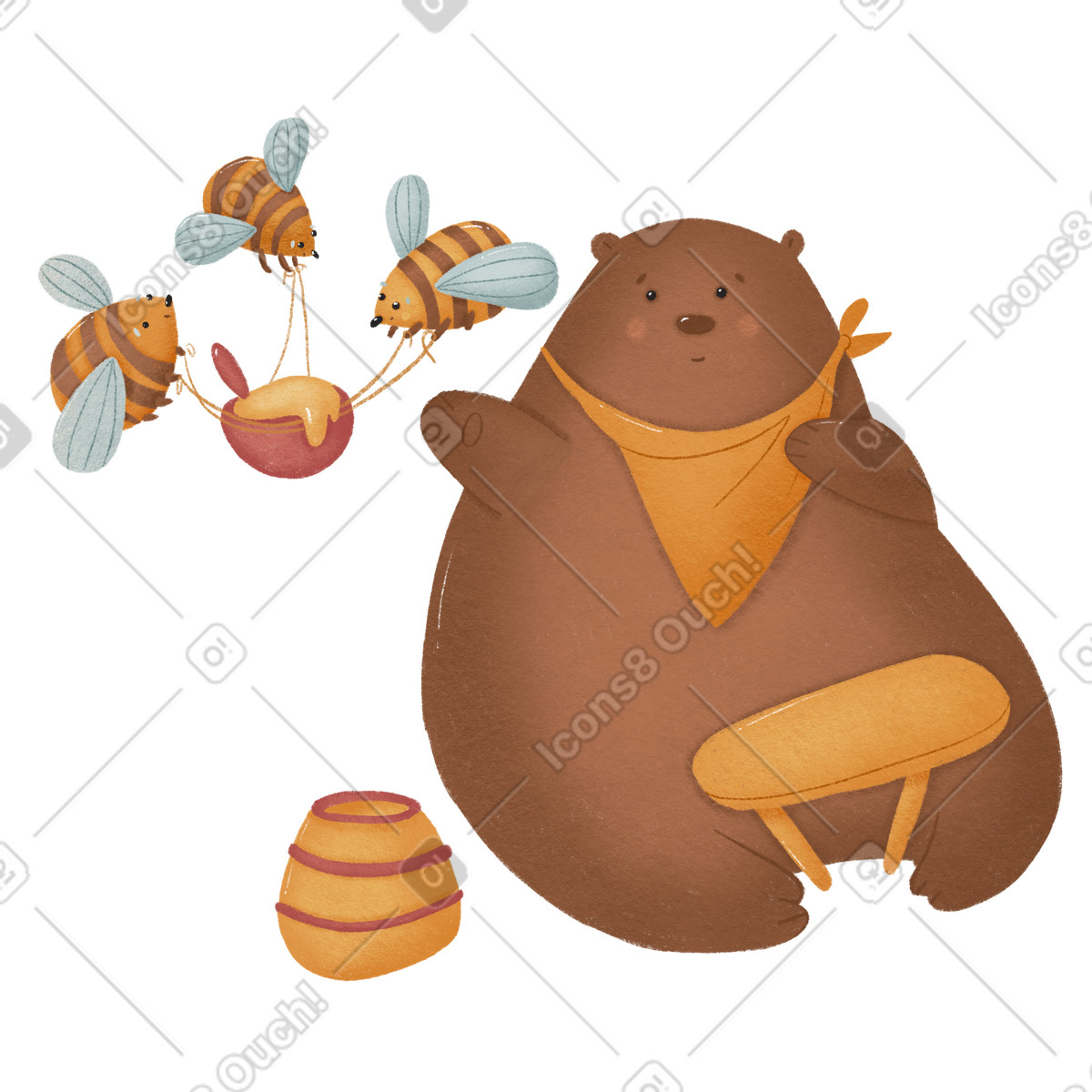 Orso e api illustrazione in stile Woolly scarica in PNG, SVG