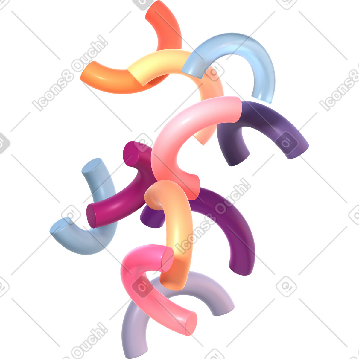 Composizione dinamica di archi fluttuanti illustrazione in stile 3D Glassy scarica in PNG, SVG