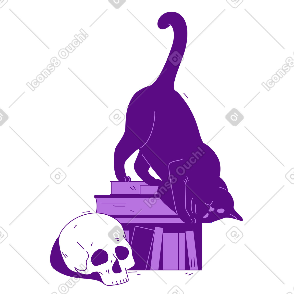 Illustration Chat noir et crâne dans le style Storyline à télécharger aux formats PNG, SVG